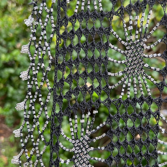 BEADED KNIT BLACK SHAWL - Picture 10 of 14